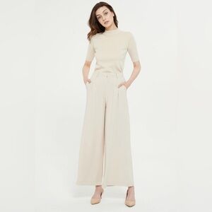 Minimalist Beige Wide Leg Trousers • Tronjori • Pleated • NWT • M